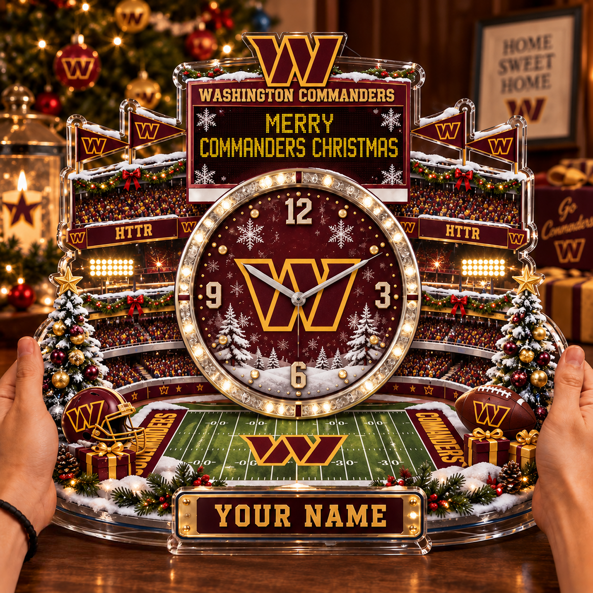WAS x NFL Christmas KICKOFF Personalized Acrylic Hanging Wall Clock – Premium Limited Edition Gift for Men, Women & Football Fans