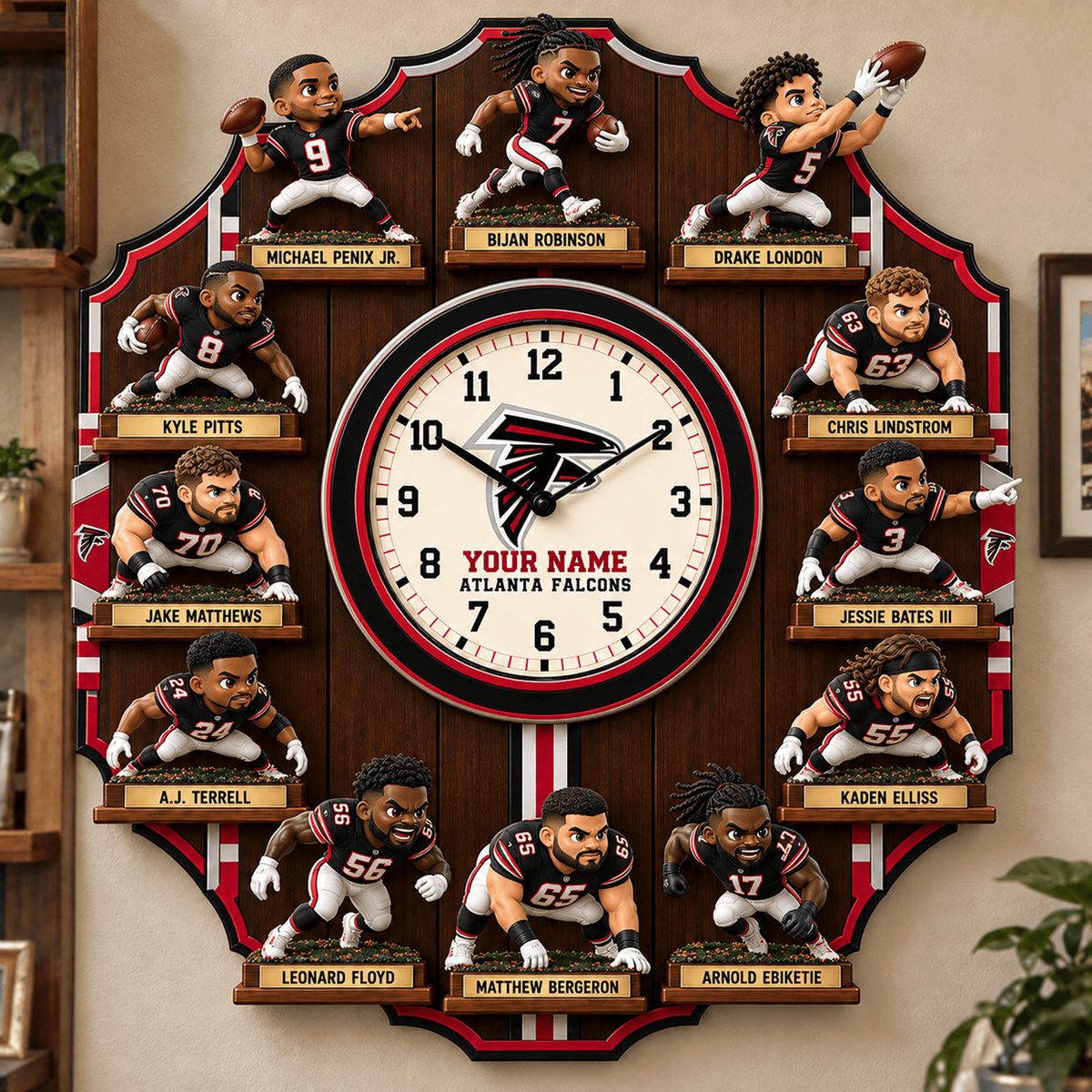 ATL X NFL Famous Players Custom Any Name Acrylic Wall Clock For Home Decor