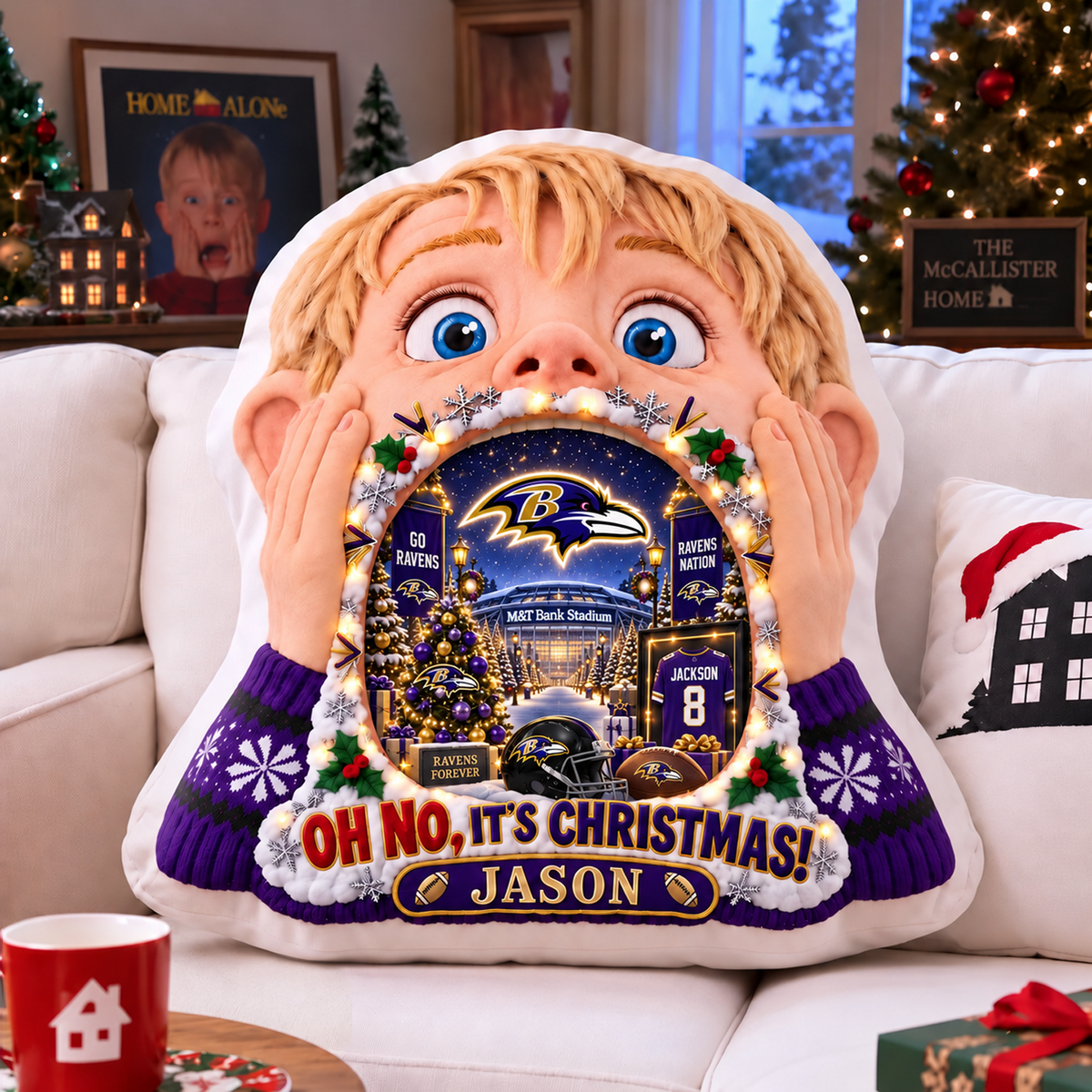 BAL NFL x Home Alone Christmas Personalized Custom Shape Pillow