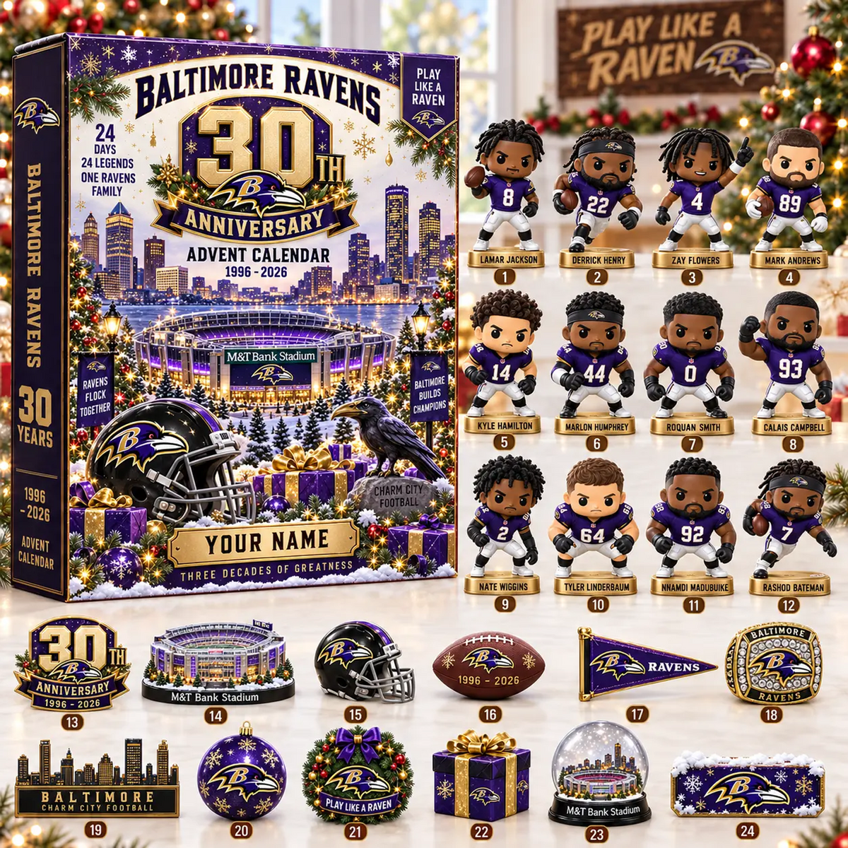 BAL x NFL Christmas 2026 Anniversary Advent Calendar Box Custom Any Name Gifts