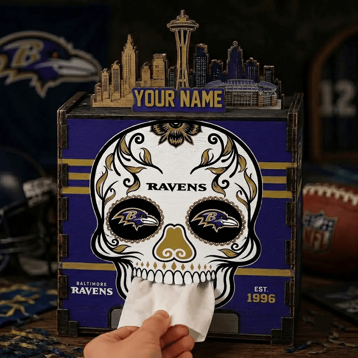 BAL x NFL Personalized Wooden Tissue Box – Custom Name Gift