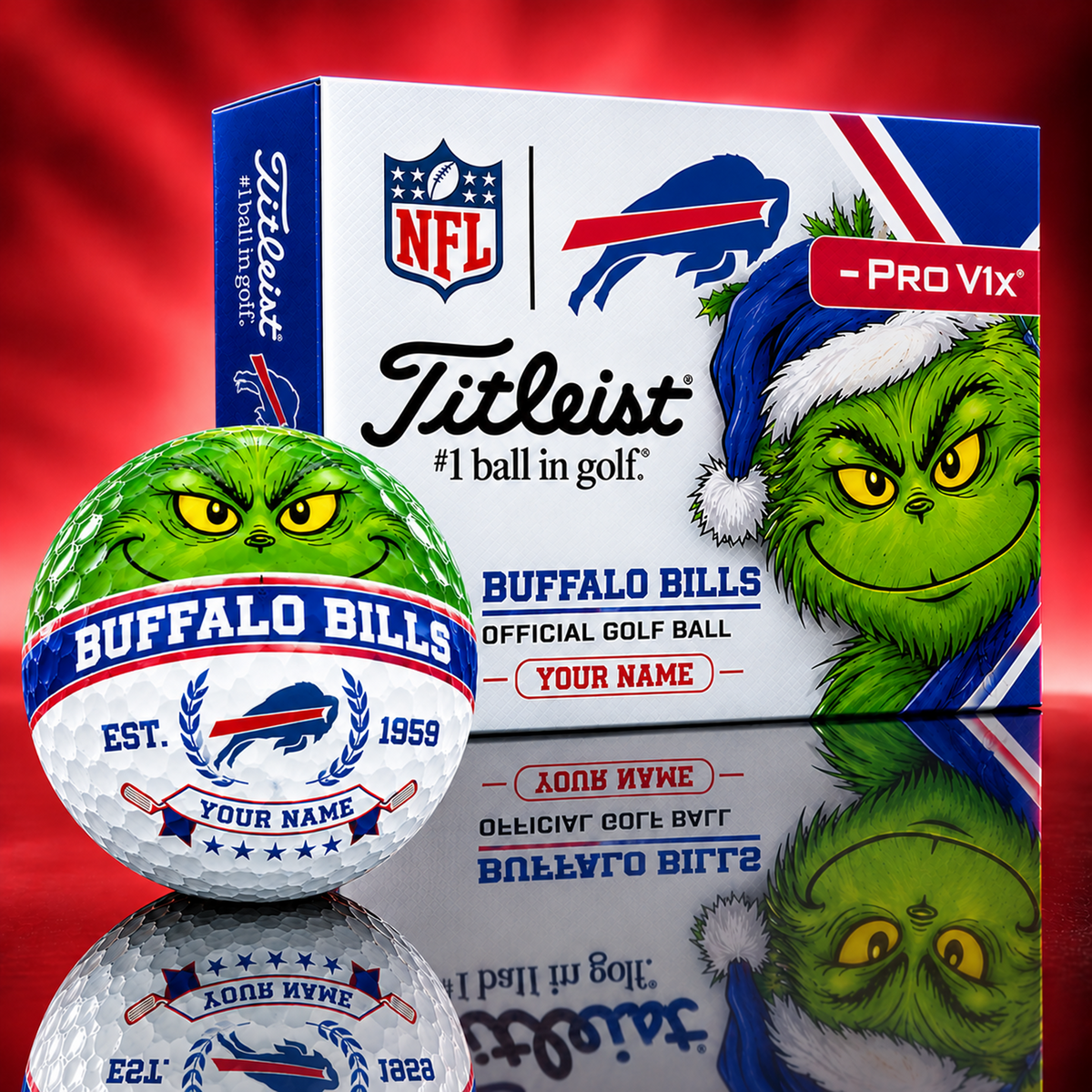 BUF X Custom 1-of-1 NFL Team Grinch Titleist Golf Balls Set