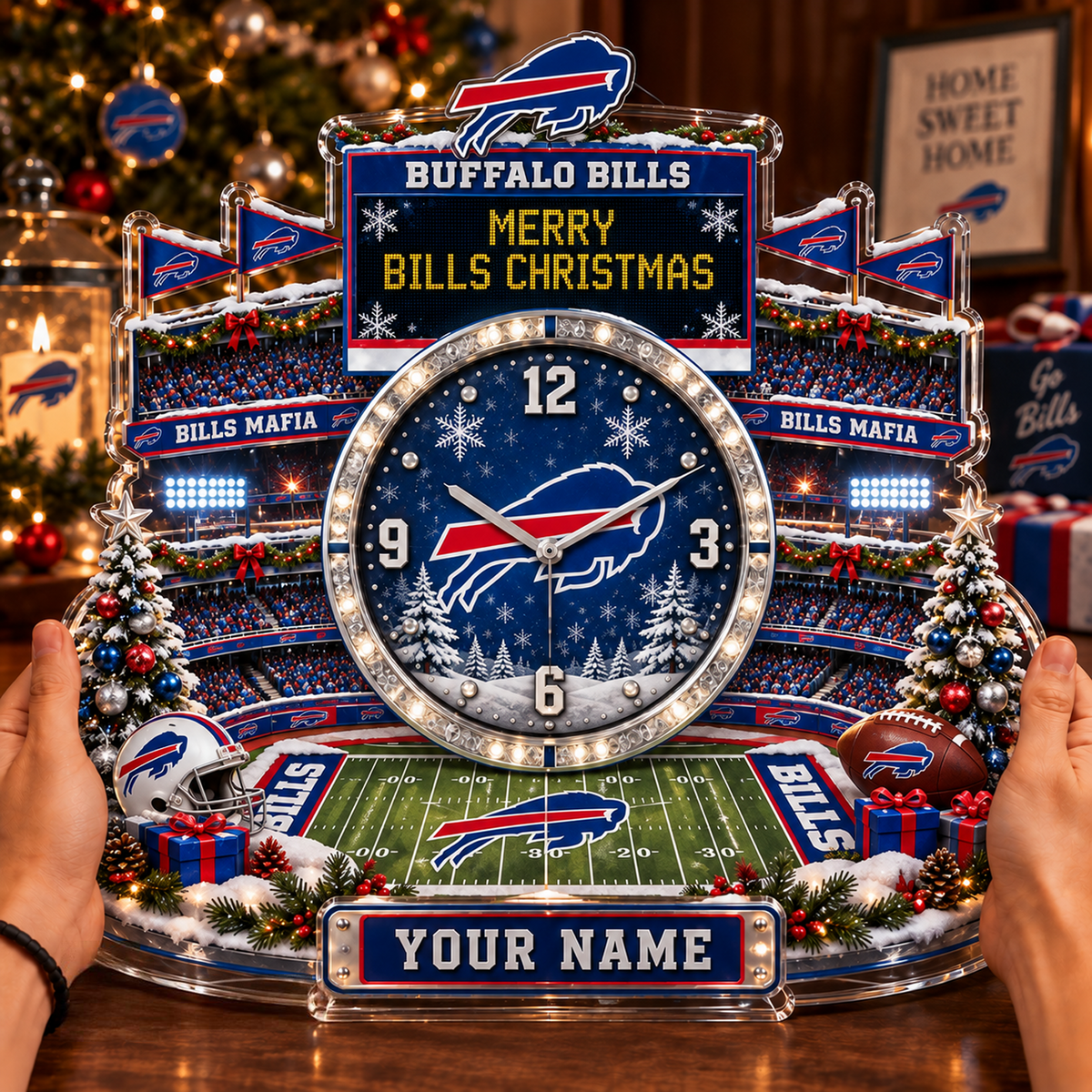 BUF x NFL Christmas KICKOFF Personalized Acrylic Hanging Wall Clock – Premium Limited Edition Gift for Men, Women & Football Fans