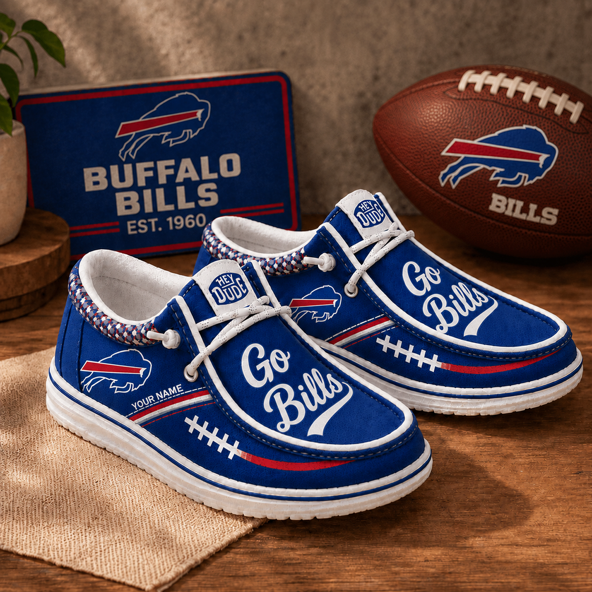 BUF x NFL Personalized New Style Hey Dude Shoes