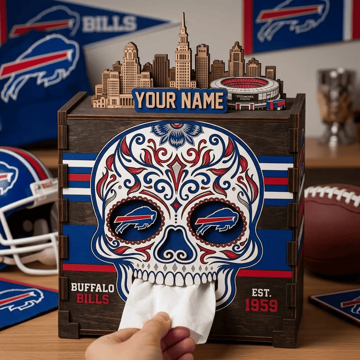 BUF x NFL Personalized Wooden Tissue Box – Custom Name Gift