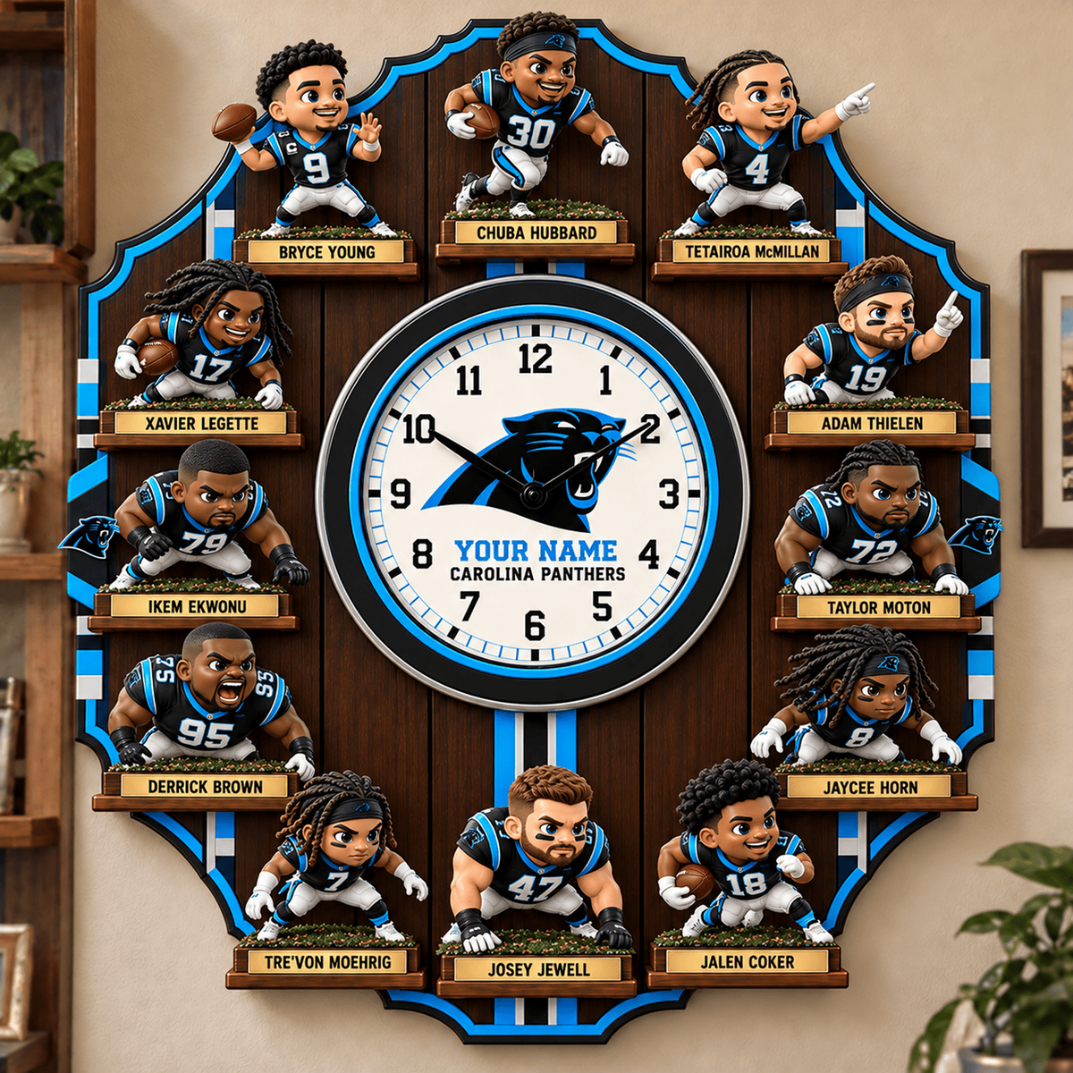 CAR X NFL Famous Players Custom Any Name Acrylic Wall Clock For Home Decor