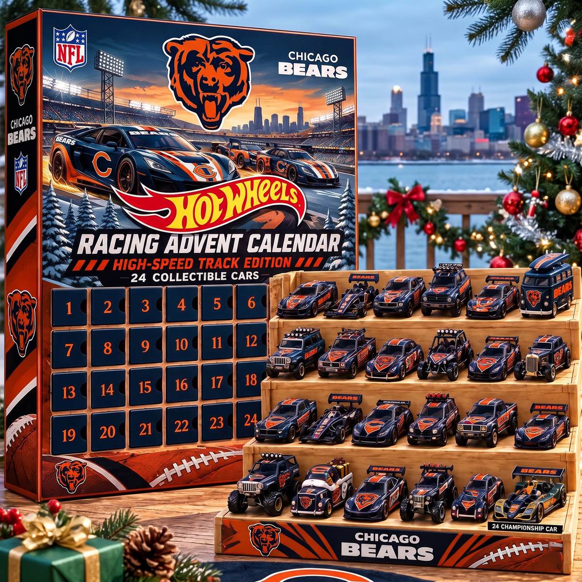 CHI X 1-of-1 Custom NFL Racing Advent Calendar 24 Cars Gift Set