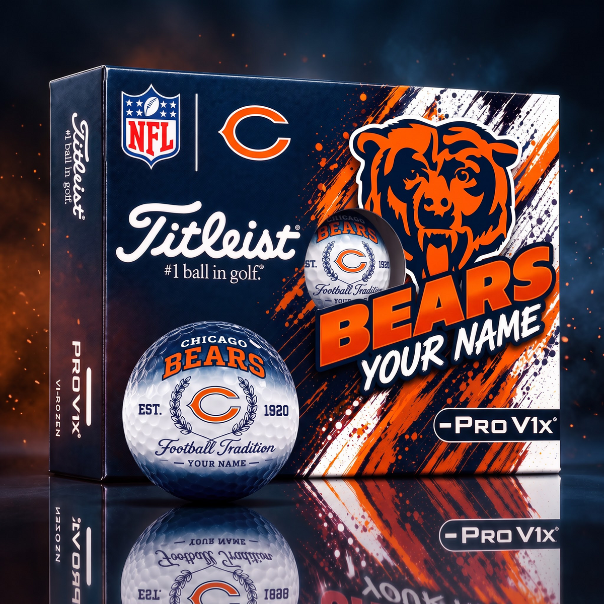CHI X PERSONALIZED NFL MAKER-MADE TITLEIST PRO V1X GOLF BALLS