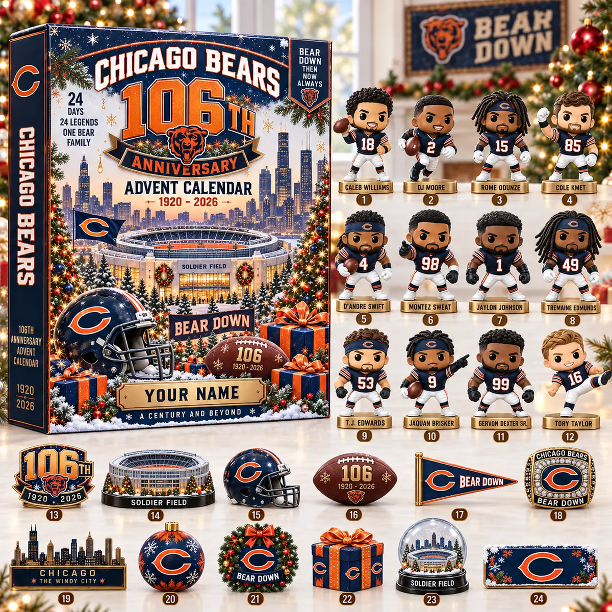 CHI x NFL Christmas 2026 Anniversary Advent Calendar Box Custom Any Name Gifts