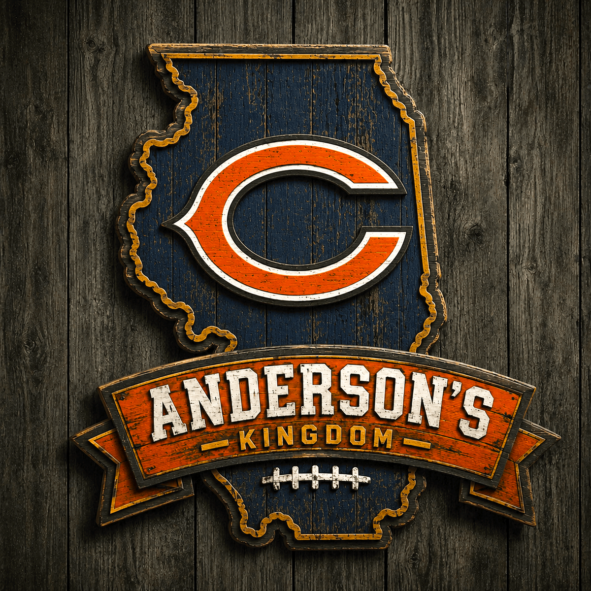 CHI x NFL Personalized Vintage Wooden Sign
