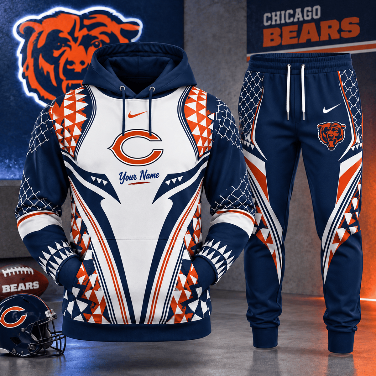 CHI x NFL Premium Football Graphic Hoodie & Jogger Set Fan Game Day Sportswear Outfit