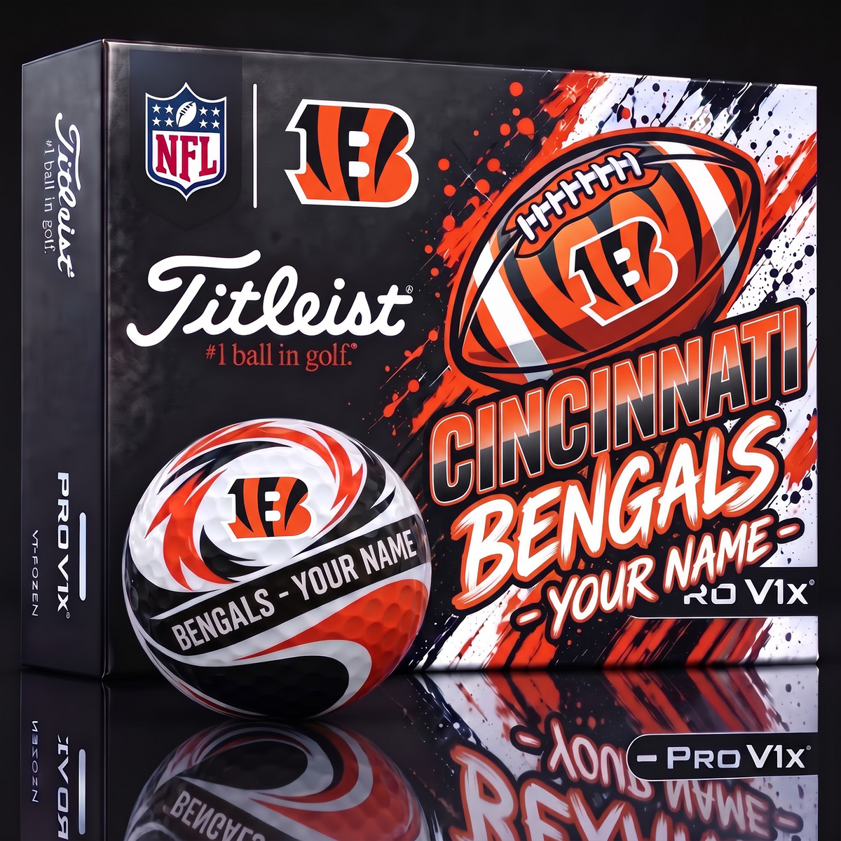 CIN X 1-of-1 Custom NFL Personalized Splatter Titleist Golf Balls Set