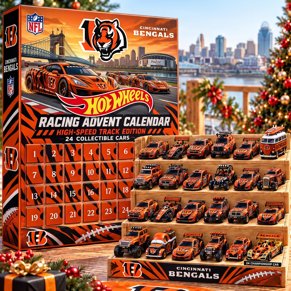 CIN X 1-of-1 Custom NFL Racing Advent Calendar 24 Cars Gift Set