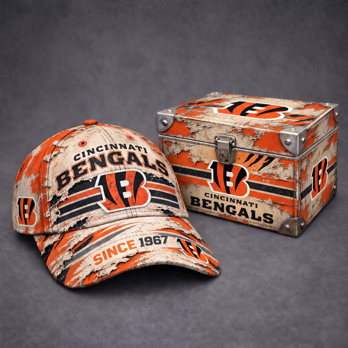 CIN x 1-of-1 NFL Distressed Baseball Cap And Gift Box Set