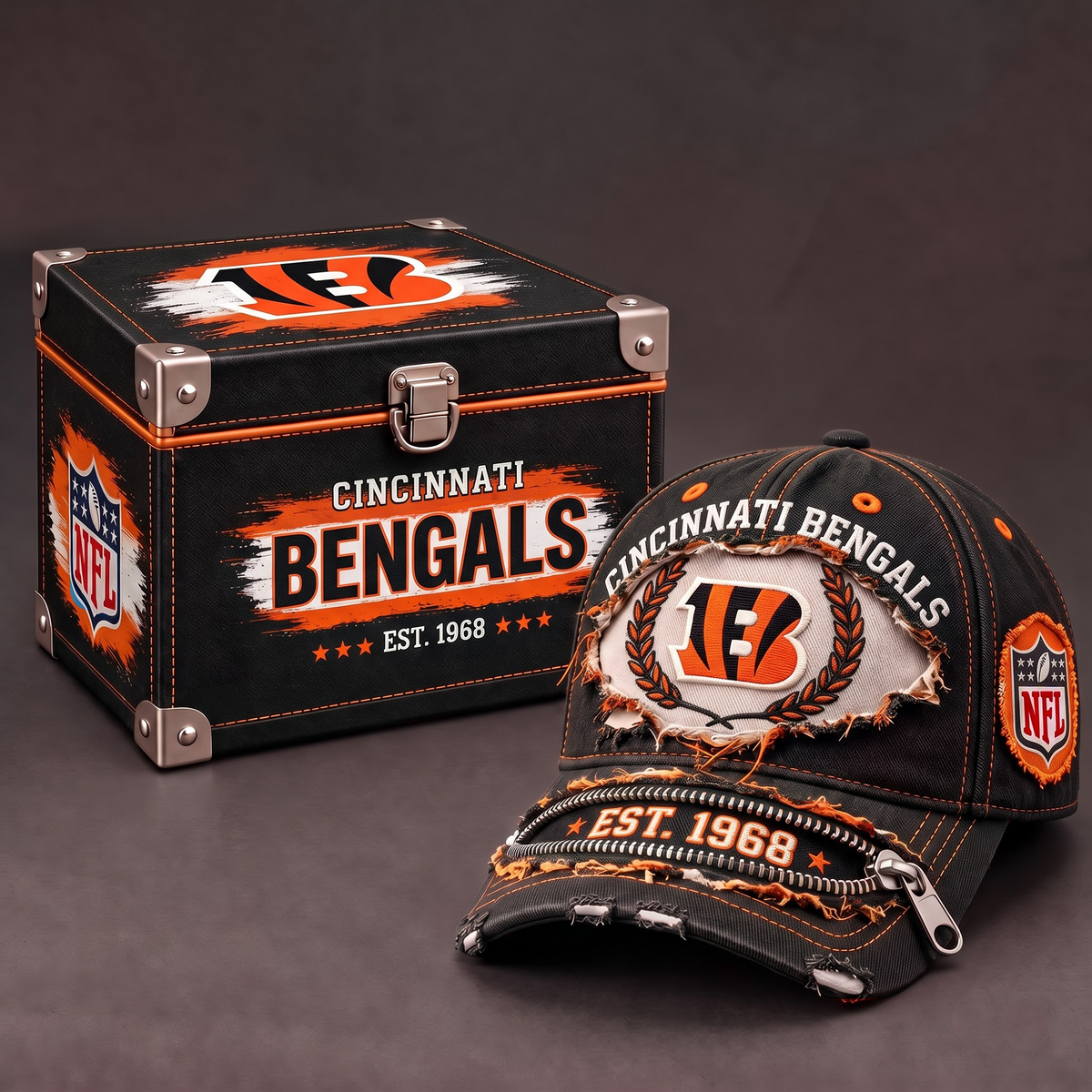 CIN x 1-of-1 NFL Distressed Zipper Cap With Gift Box