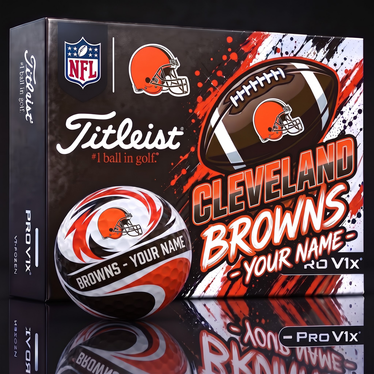 CLE X 1-of-1 Custom NFL Personalized Splatter Titleist Golf Balls Set