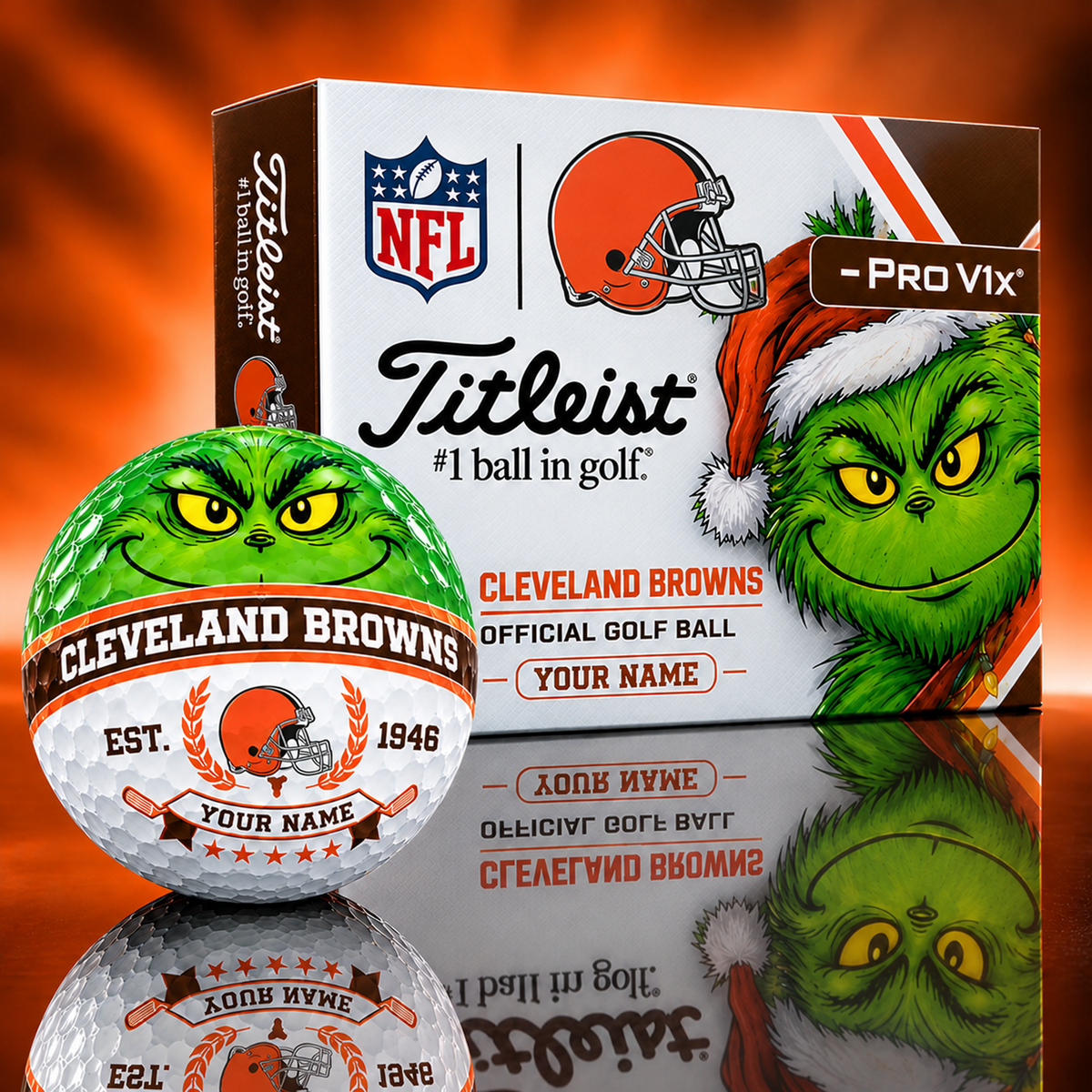 CLE X Custom 1-of-1 NFL Team Grinch Titleist Golf Balls Set