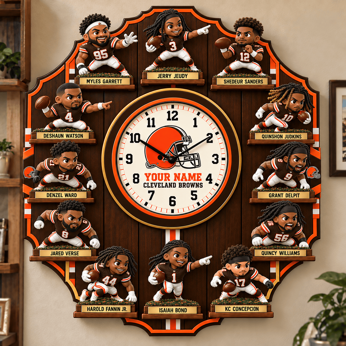 CLE X NFL Famous Players Custom Any Name Acrylic Wall Clock For Home Decor