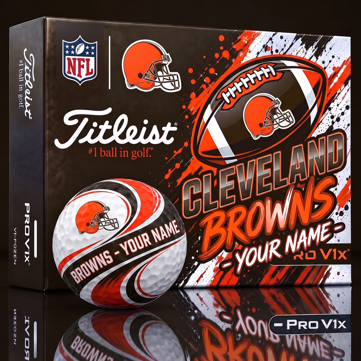 CLE x 1-of-1 Custom NFL Personalized Swirl Titleist Pro V1x Golf Balls