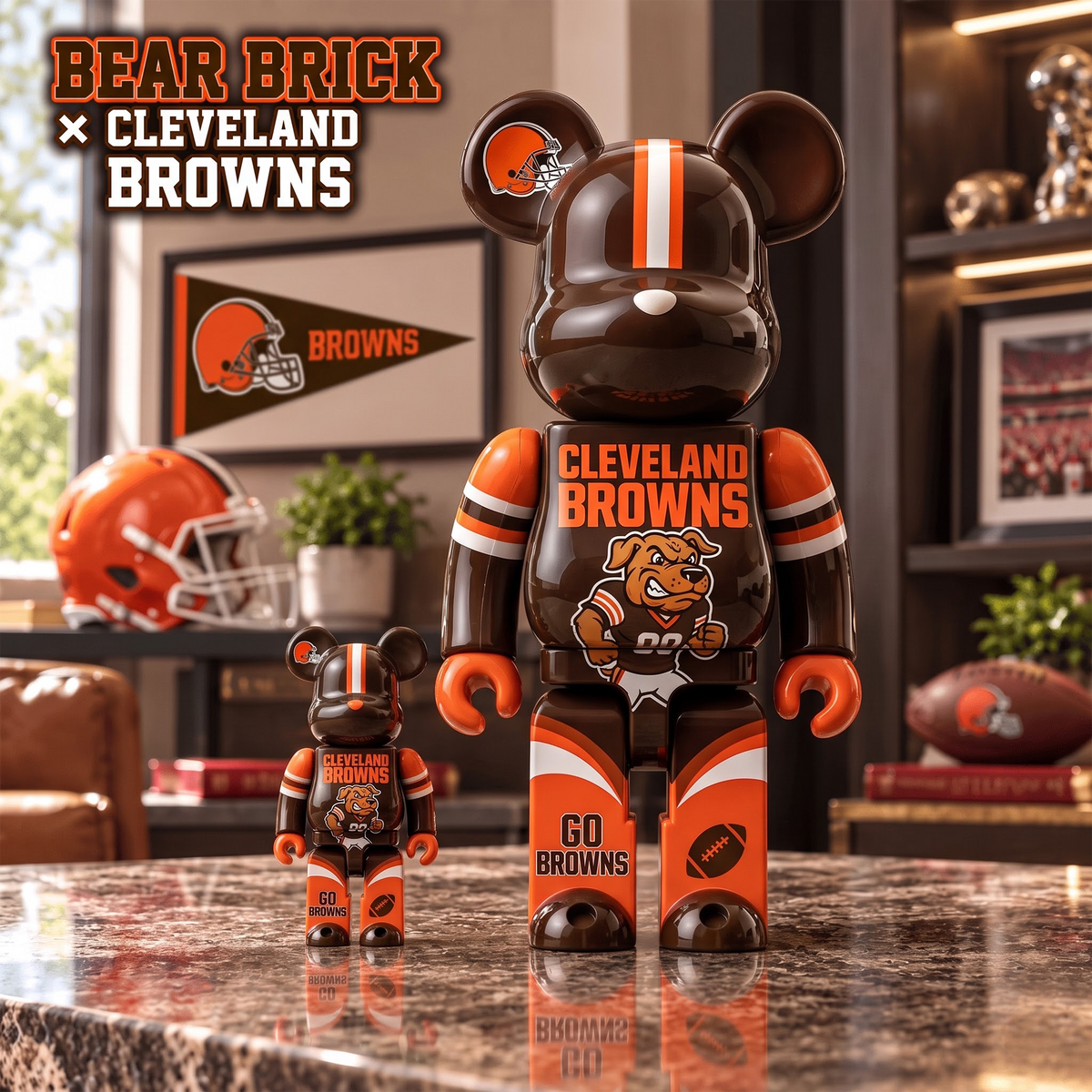 CLE x Custom 1-of-1 NFL Team Bearbrick Collectible Figure Home Desk Decor