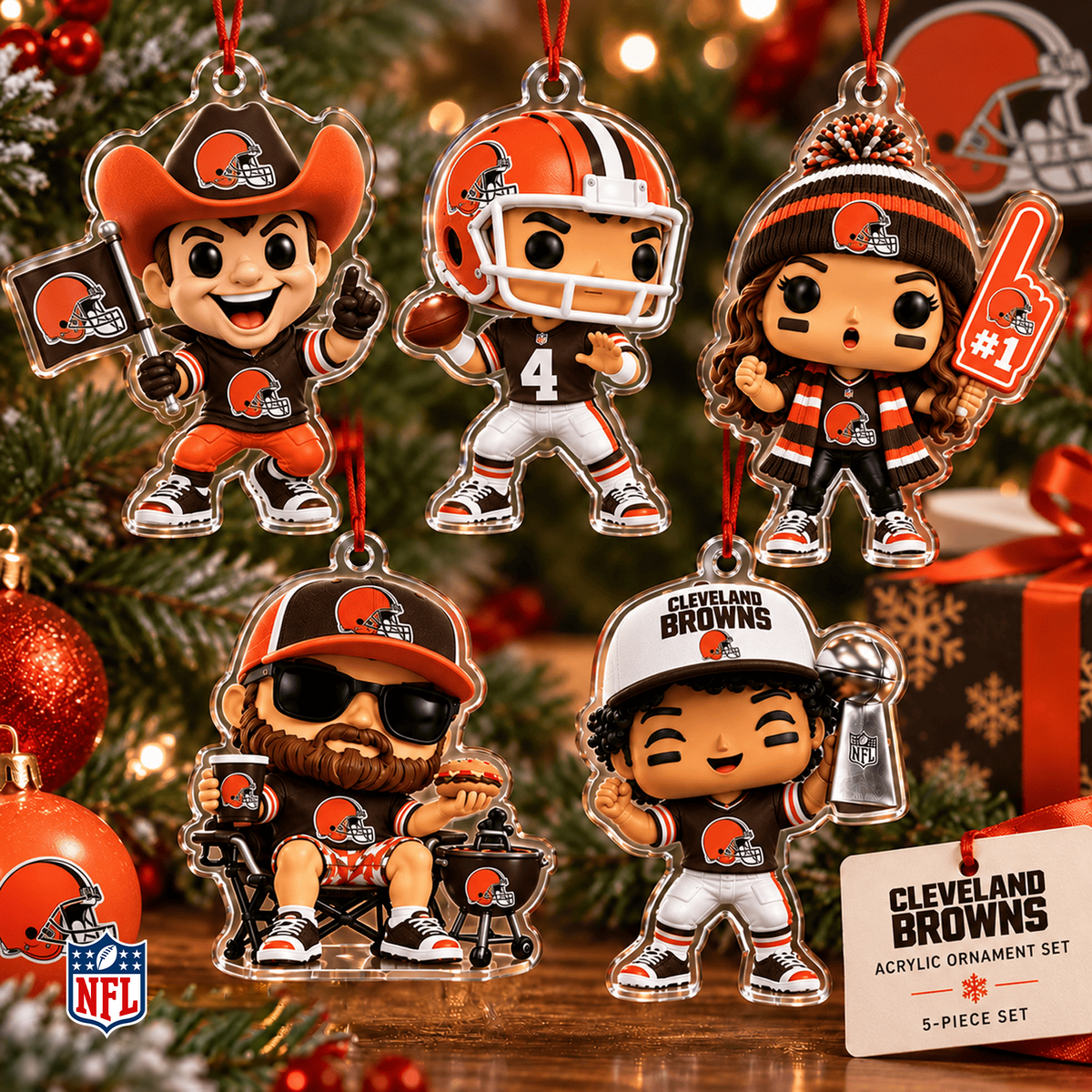 CLE x NFL Christmas KICKOFF Personalized Set 5 Acrylic Ornament