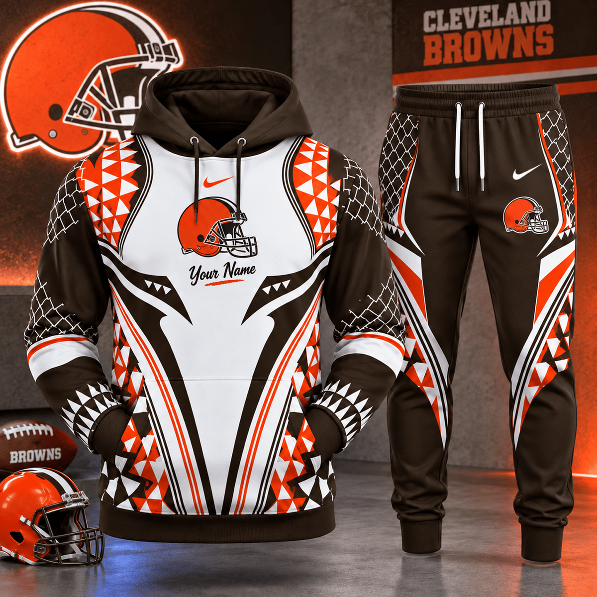 CLE x NFL Premium Football Graphic Hoodie & Jogger Set Fan Game Day Sportswear Outfit