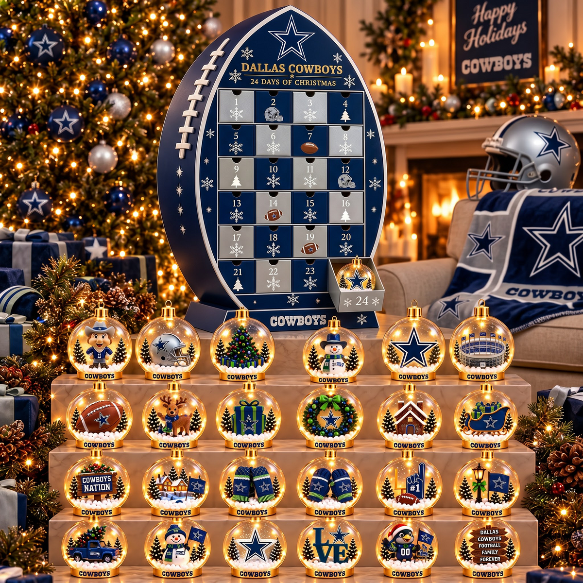 DAL X NFL Football Advent Calendar Snow Globe Acrylic Set