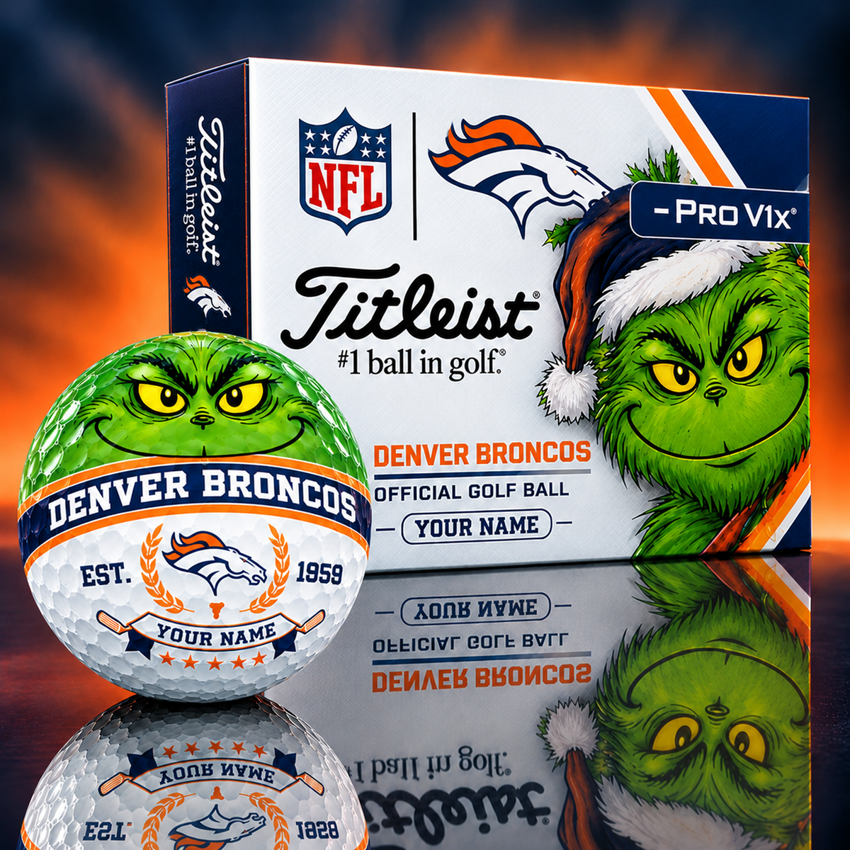 DEN X Custom 1-of-1 NFL Team Grinch Titleist Golf Balls Set