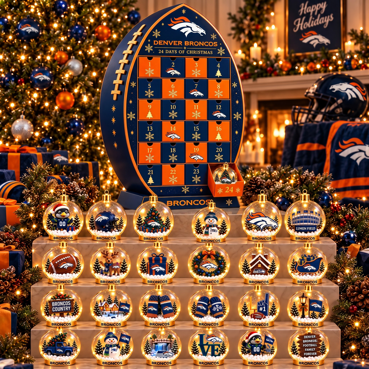 DEN X NFL Football Advent Calendar Snow Globe Acrylic Set