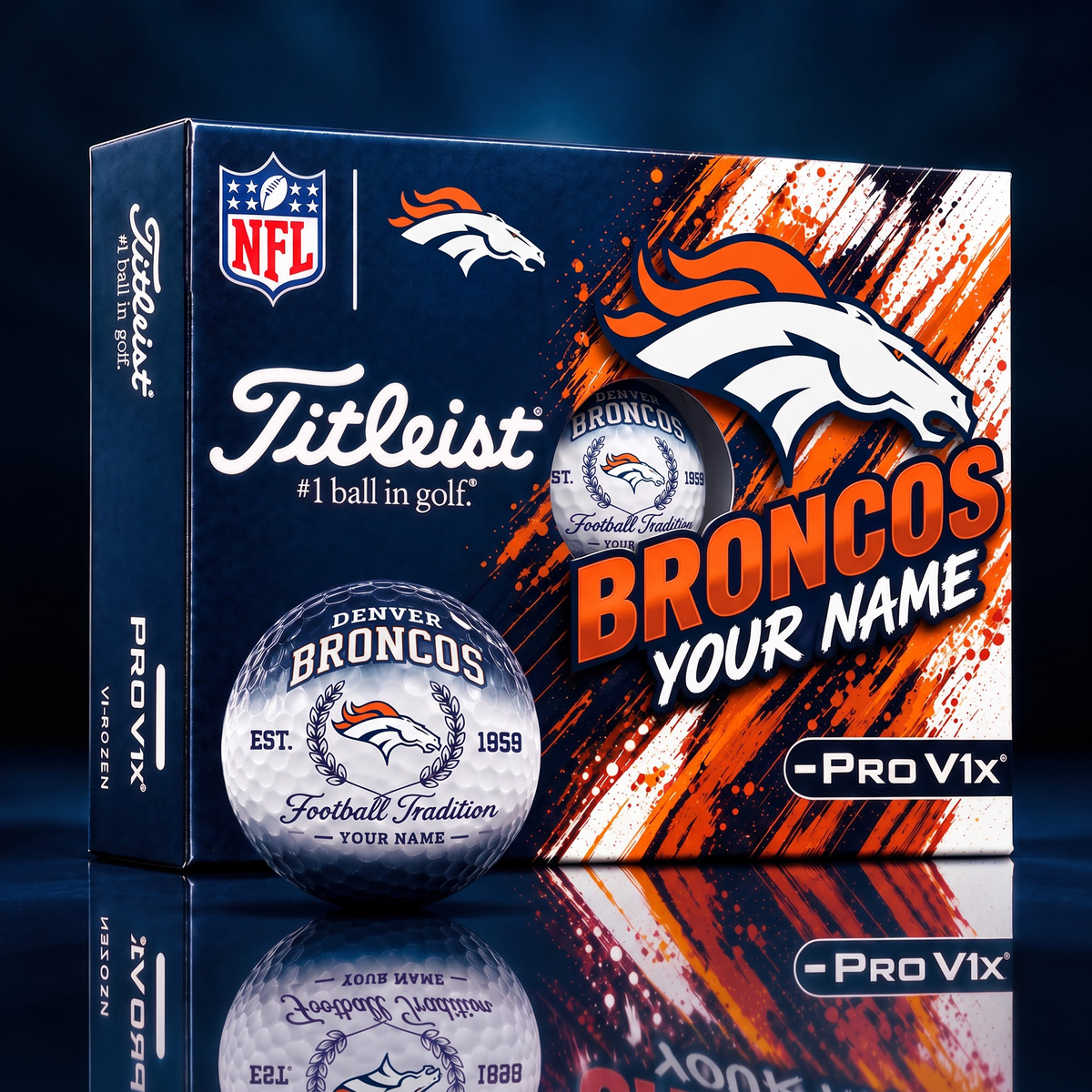 DEN X PERSONALIZED NFL MAKER-MADE TITLEIST PRO V1X GOLF BALLS
