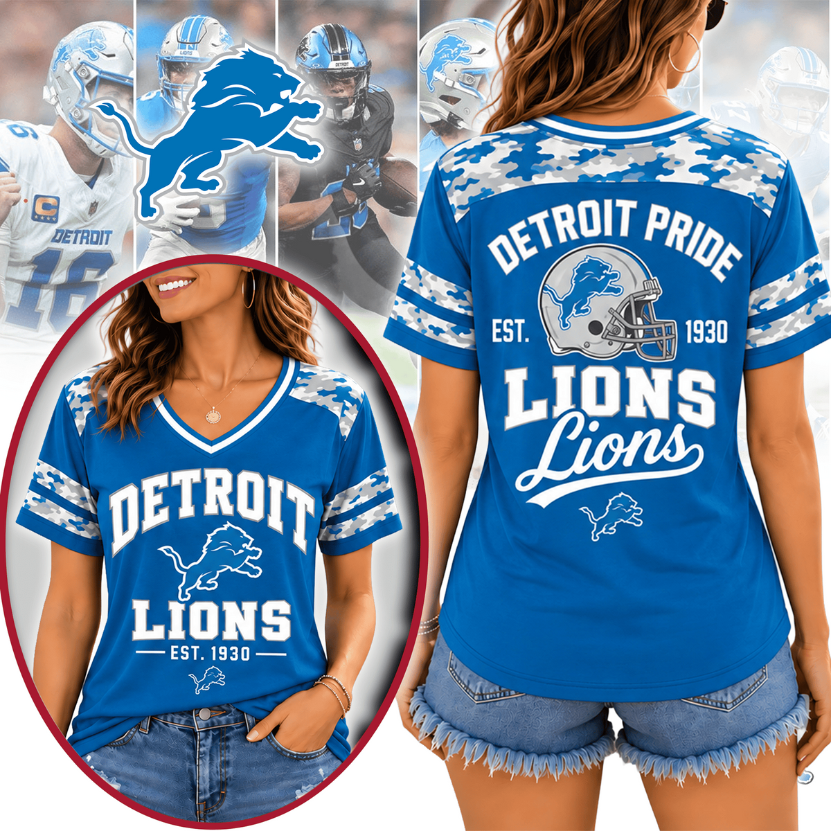 DET Premium NFL All-American Camo V-neck
