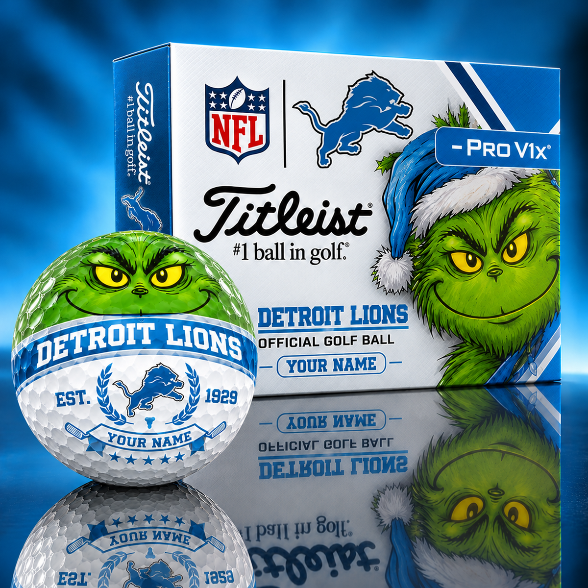 DET X Custom 1-of-1 NFL Team Grinch Titleist Golf Balls Set
