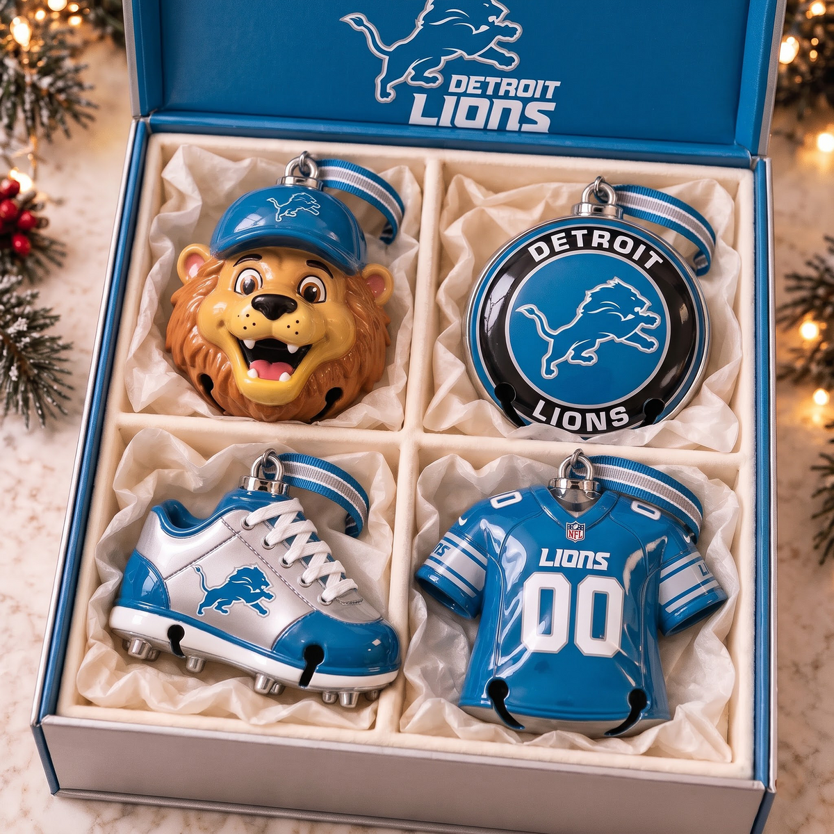 DET X Premium NFL Christmas Bell Ornament