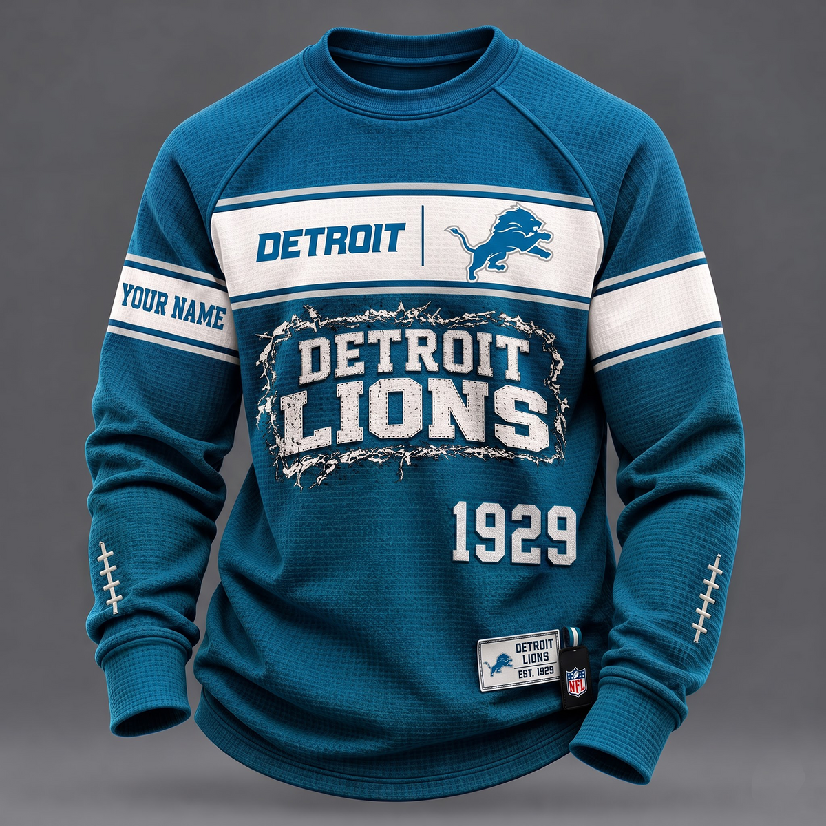 DET x 1-of-1 Custom NFL Personalized Distressed Long Sleeve Shirt