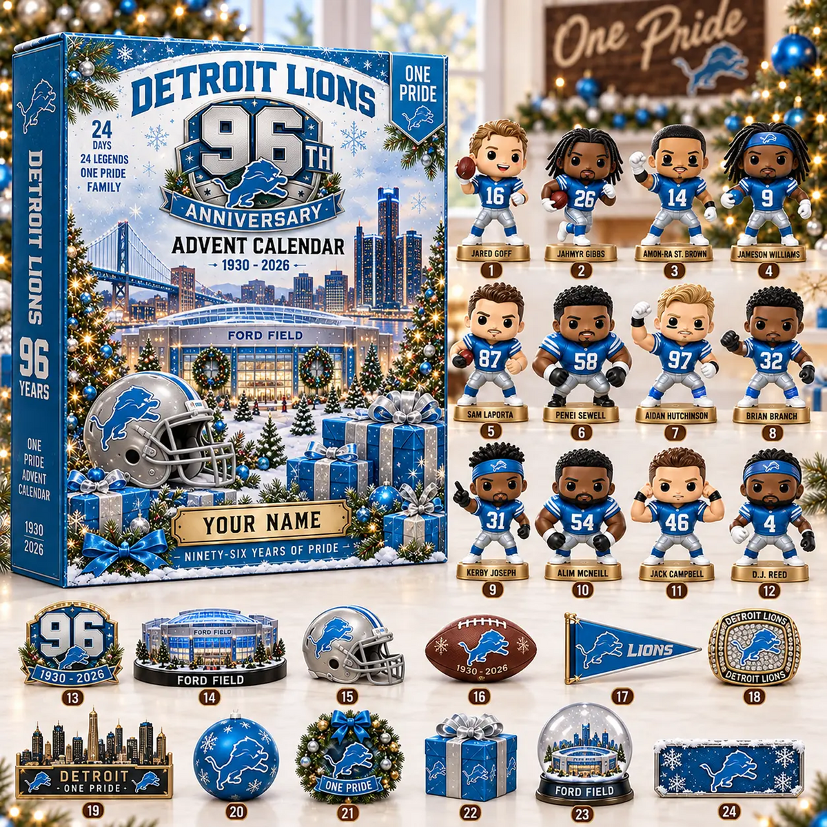 DET x NFL Christmas 2026 Anniversary Advent Calendar Box Custom Any Name Gifts