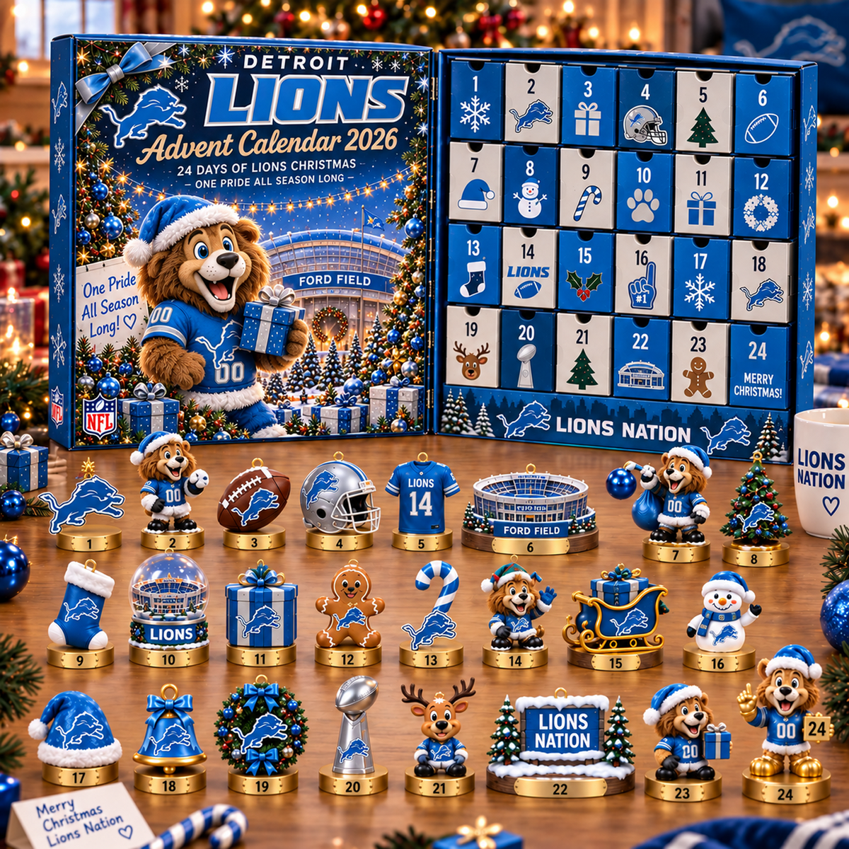 DET x NFL Christmas Advent Calendar 2026 â€“ 24 Days of NFL Mascot & Holiday Collectibles