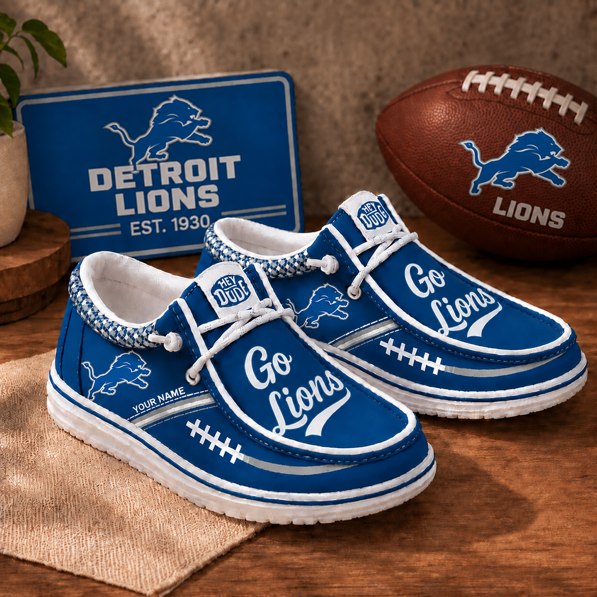 DET x NFL Personalized New Style Hey Dude Shoes