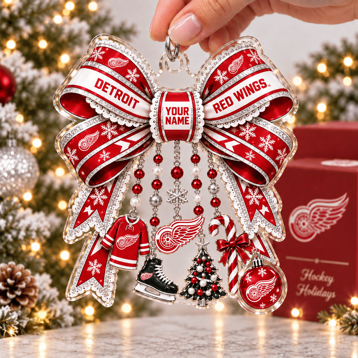 DET x NHL Christmas KICKOFF Premium Personalized Acrylic Ornament Gift For Fan Hockey Men Women