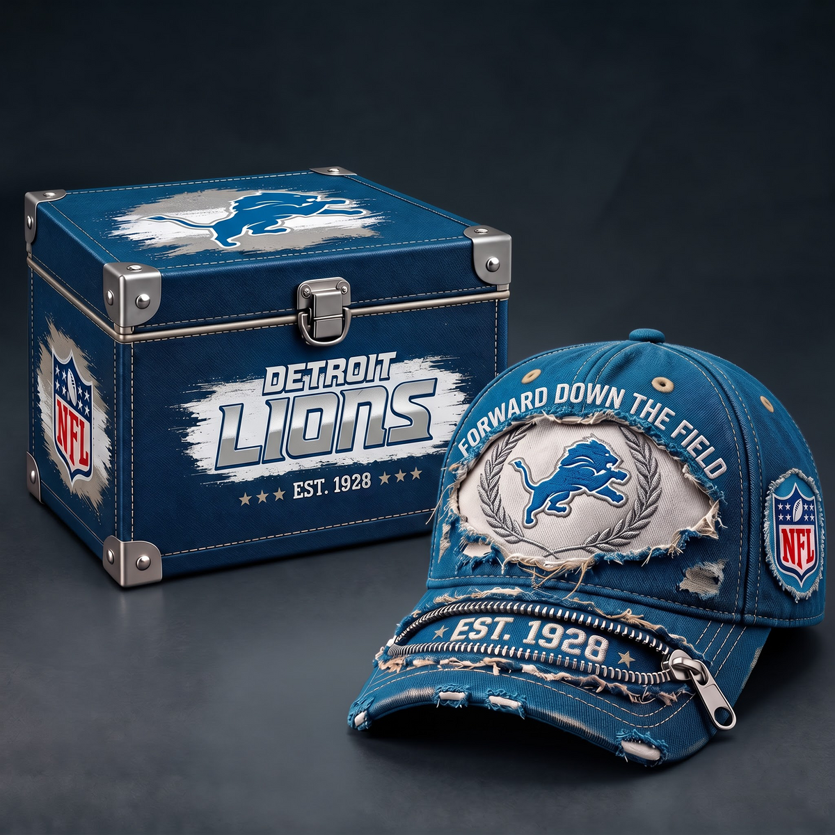 DL x 1-of-1 NFL Distressed Zipper Cap With Gift Box
