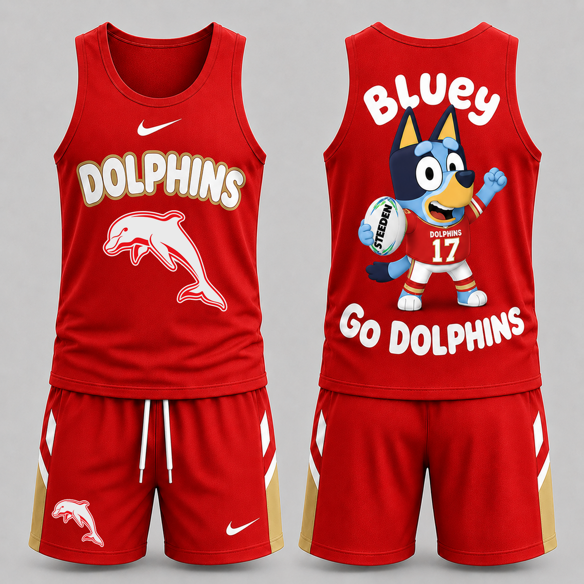 DOL Premium NRL Game Day Cartoon Character Sleeveless Tank Top & Shorts Set
