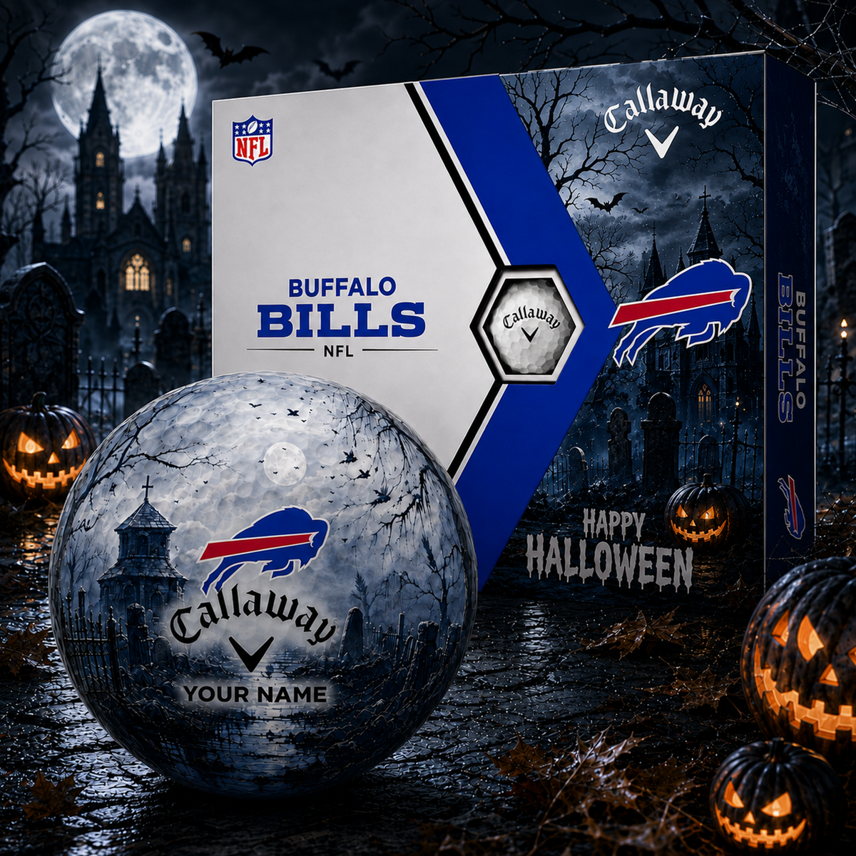 Exclusive NFL x BUF Halloween V1 Personalized Name Golf Ball