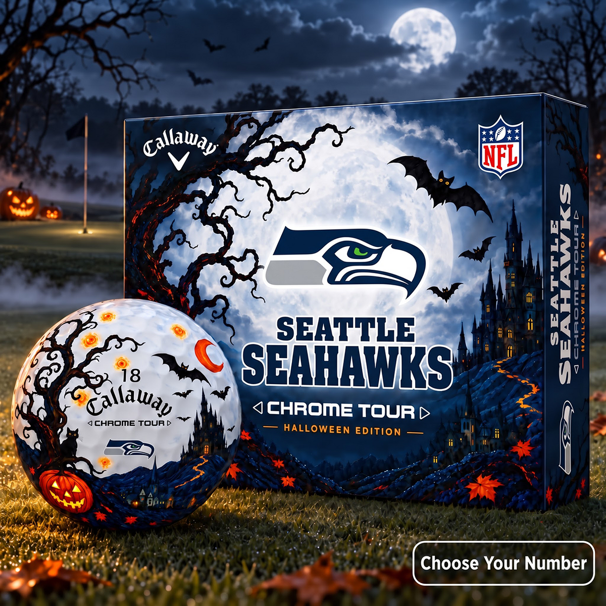 Exclusive NFL x SEA Halloween Edition Personalized Golf Ball