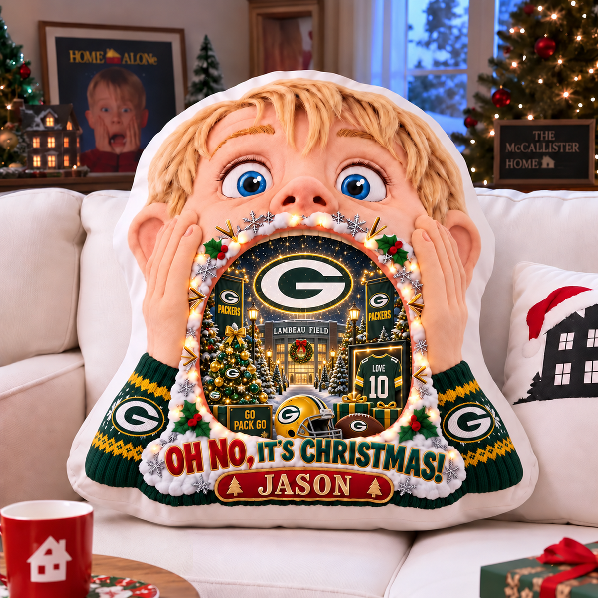 GB NFL x Home Alone Christmas Personalized Custom Shape Pillow