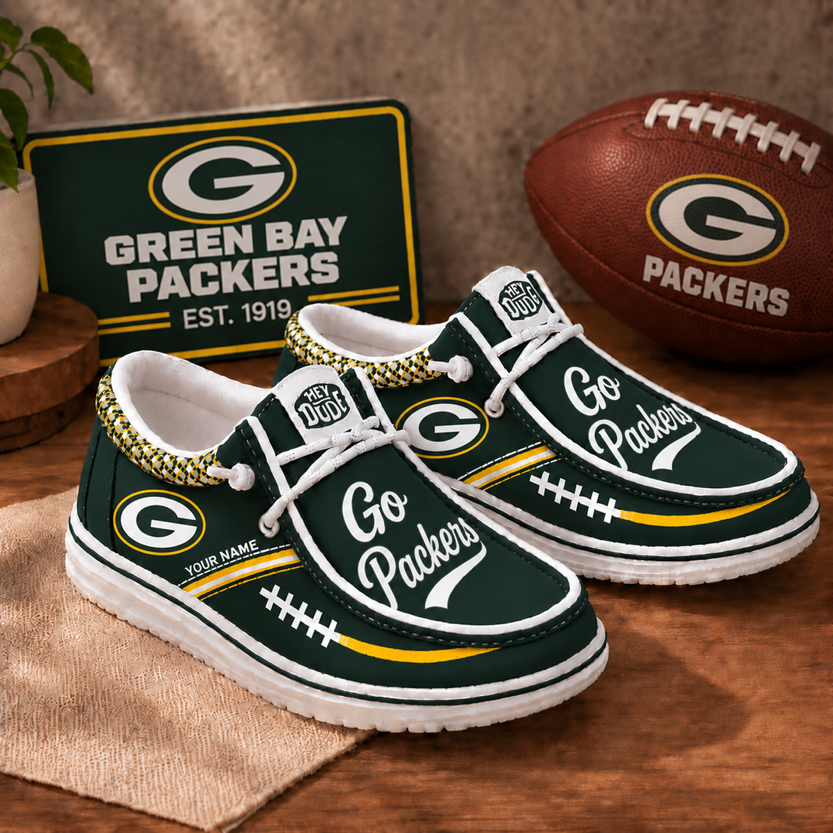 GB x NFL Personalized New Style Hey Dude Shoes