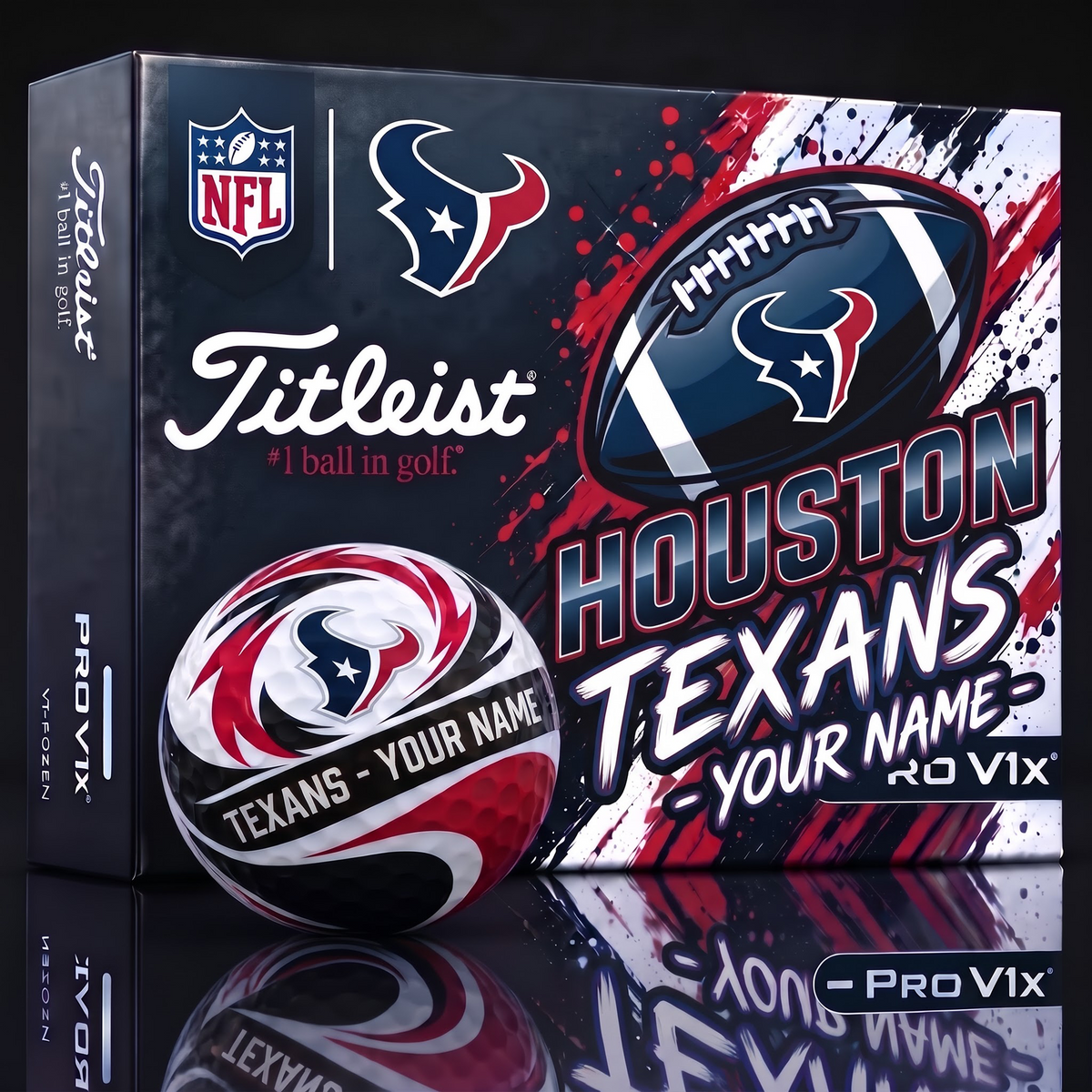 HOU X 1-of-1 Custom NFL Personalized Splatter Titleist Golf Balls Set