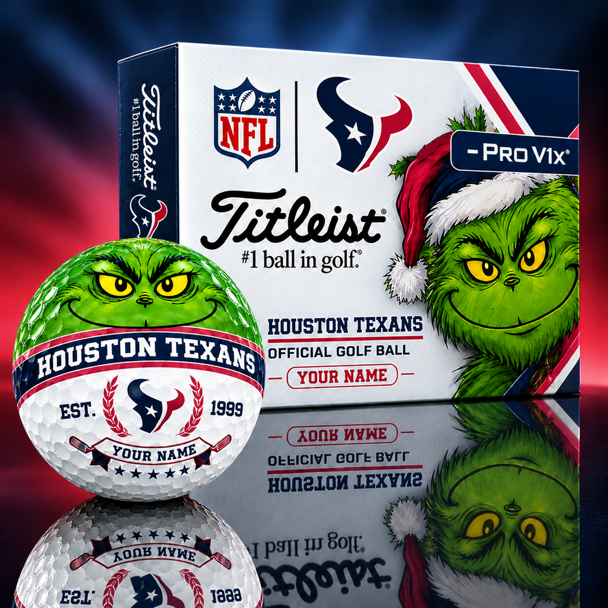 HOU X Custom 1-of-1 NFL Team Grinch Titleist Golf Balls Set