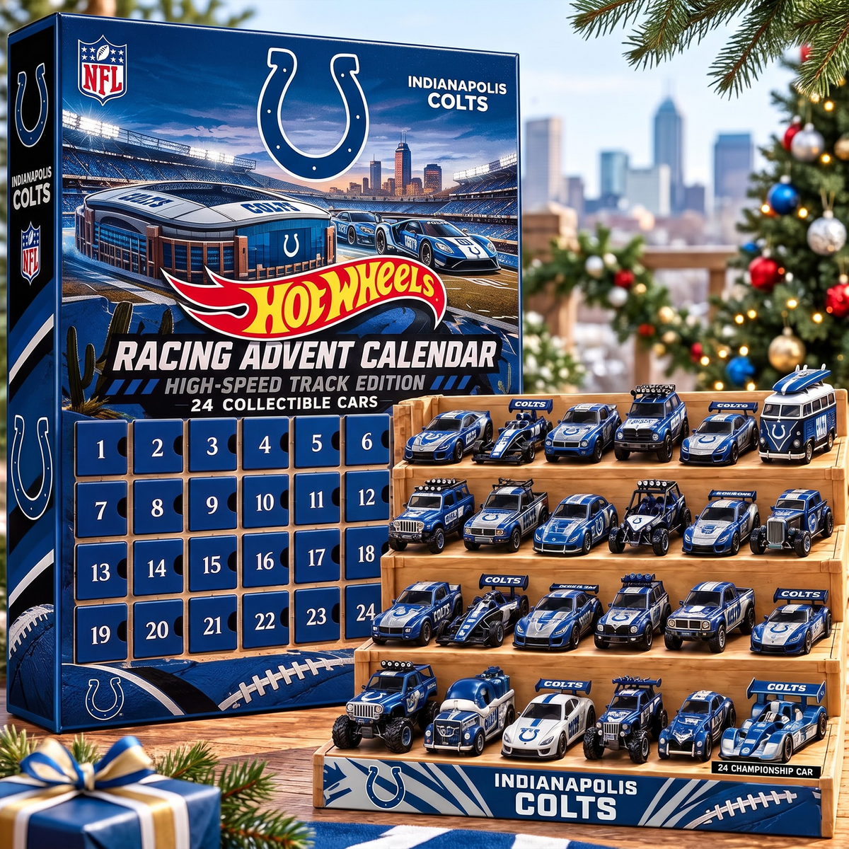 IND X 1-of-1 Custom NFL Racing Advent Calendar 24 Cars Gift Set