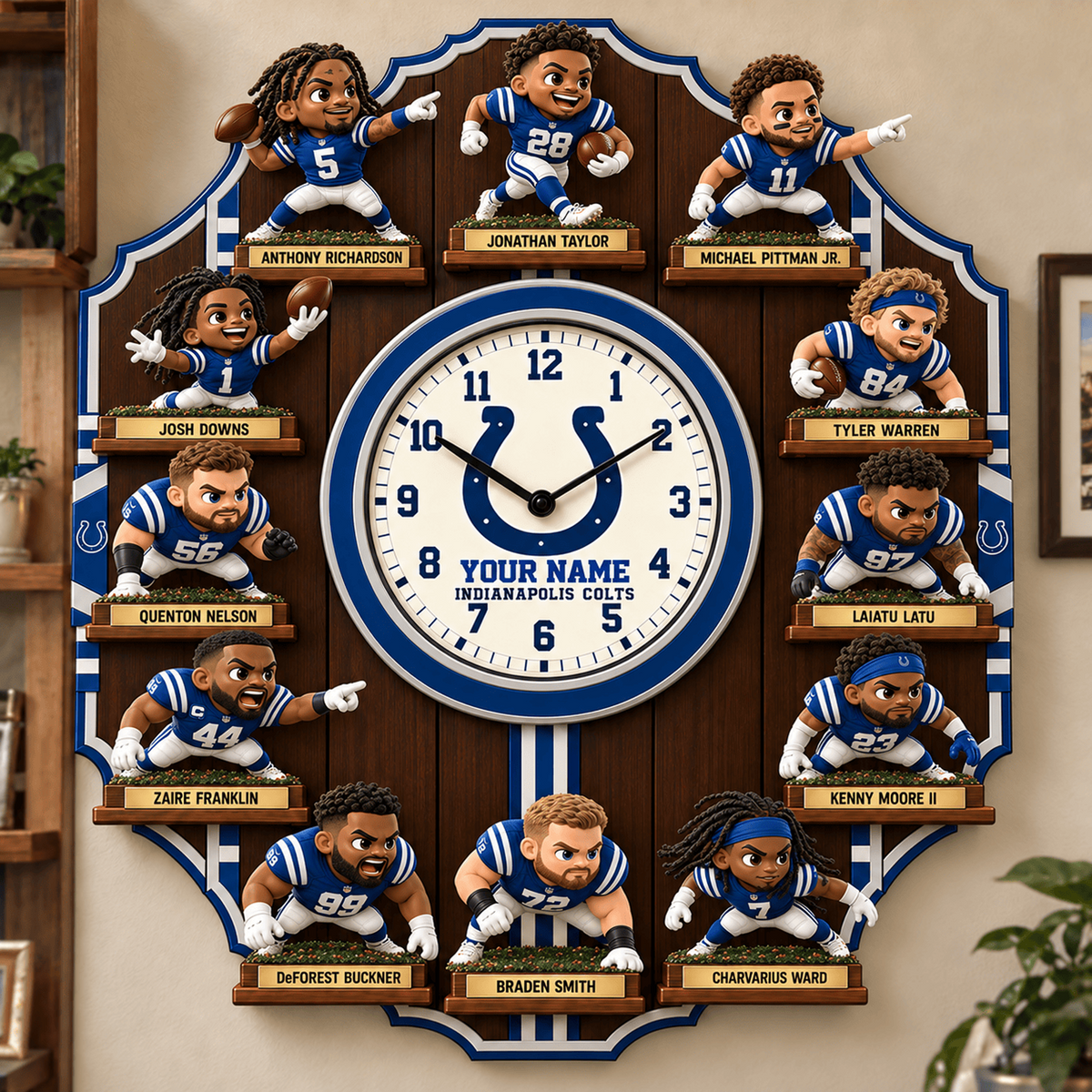 IND X NFL Famous Players Custom Any Name Acrylic Wall Clock For Home Decor