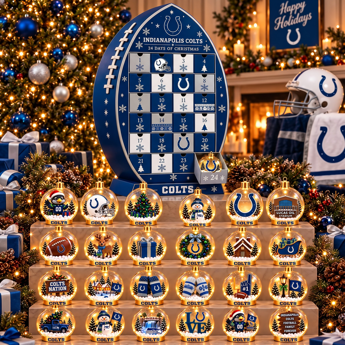IND X NFL Football Advent Calendar Snow Globe Acrylic Set