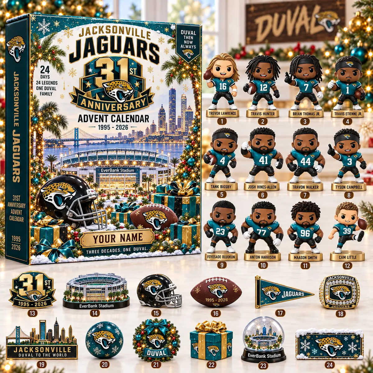 JAC x NFL Christmas 2026 Anniversary Advent Calendar Box Custom Any Name Gifts